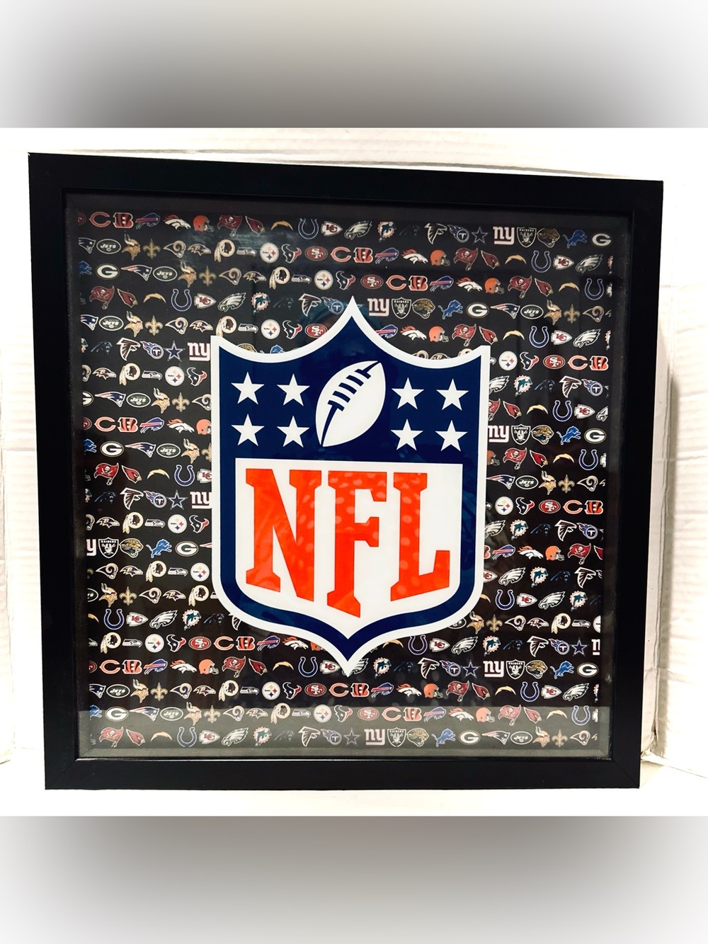 NFL Framed Wall Art Man Cave Dorm Decor Football Team Logos Shadow Box 16x16